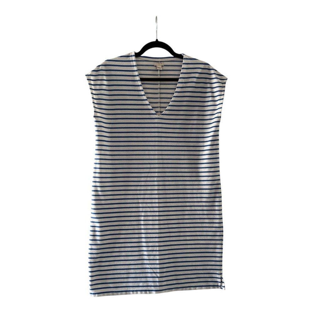 J. Crew Blue and White Striped V-Neck Dress
